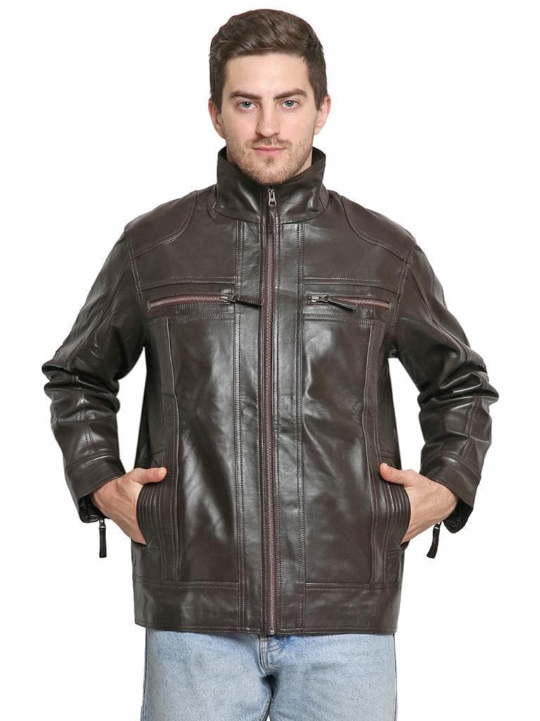 Classic Stand Collar Leather Jacket