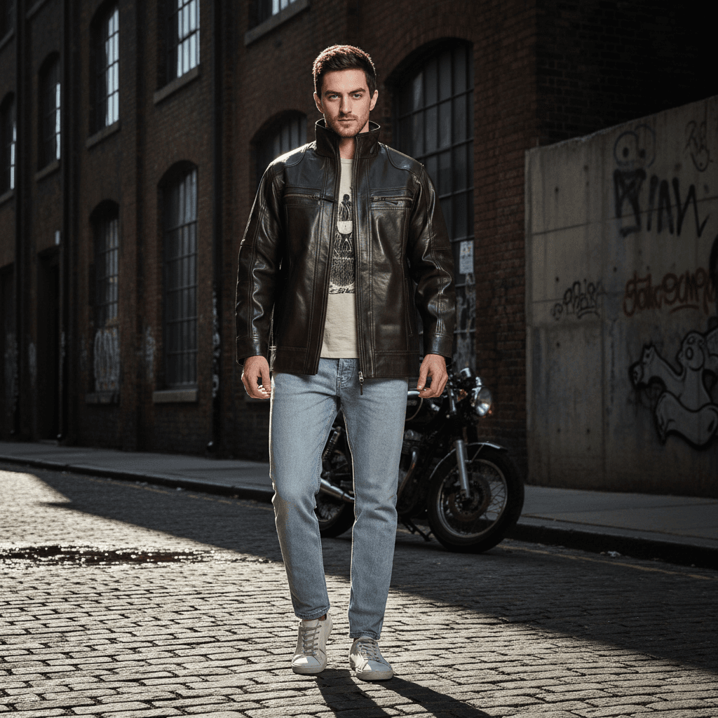 Classic Stand Collar Leather Jacket