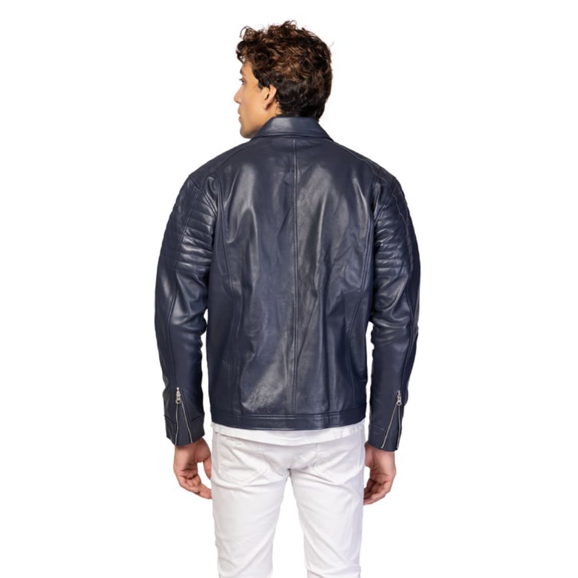 Men’s Premium Navy Blue Leather Jacket view 1
