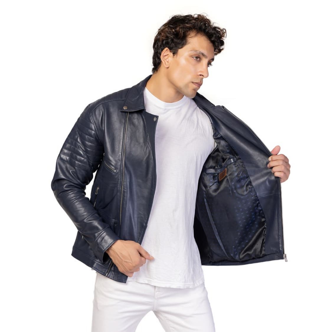 Men’s Premium Navy Blue Leather Jacket view 2