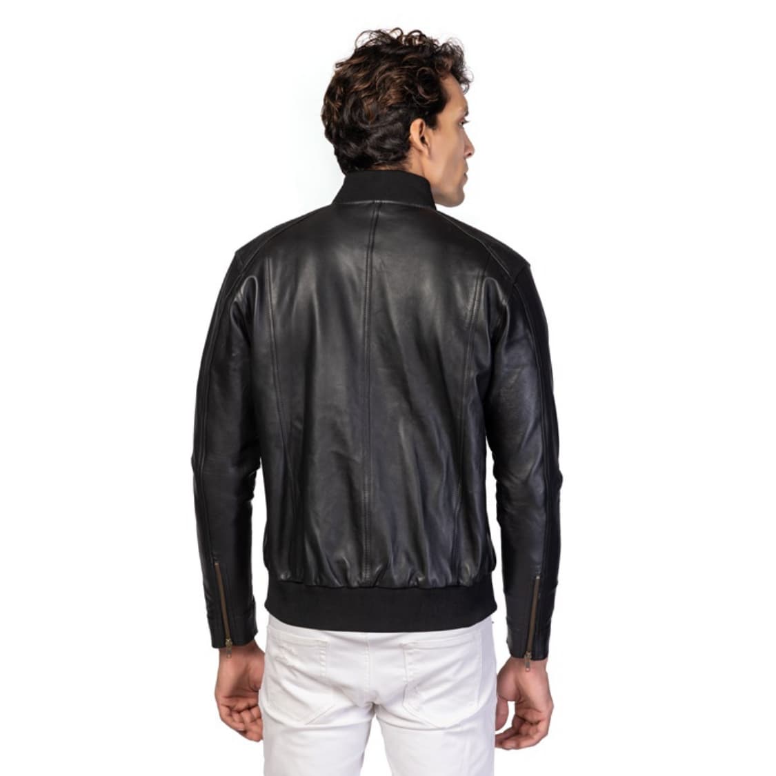Men’s Classic Black Leather Biker Jacket view 3