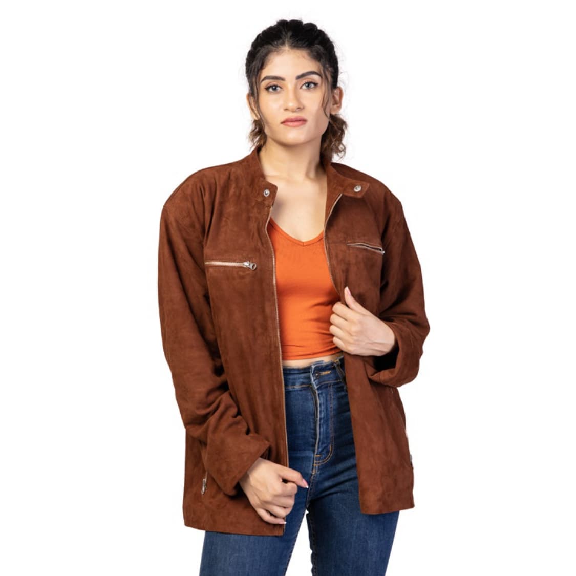 Women’s Suede Leather Mid-Length Jacket view 1