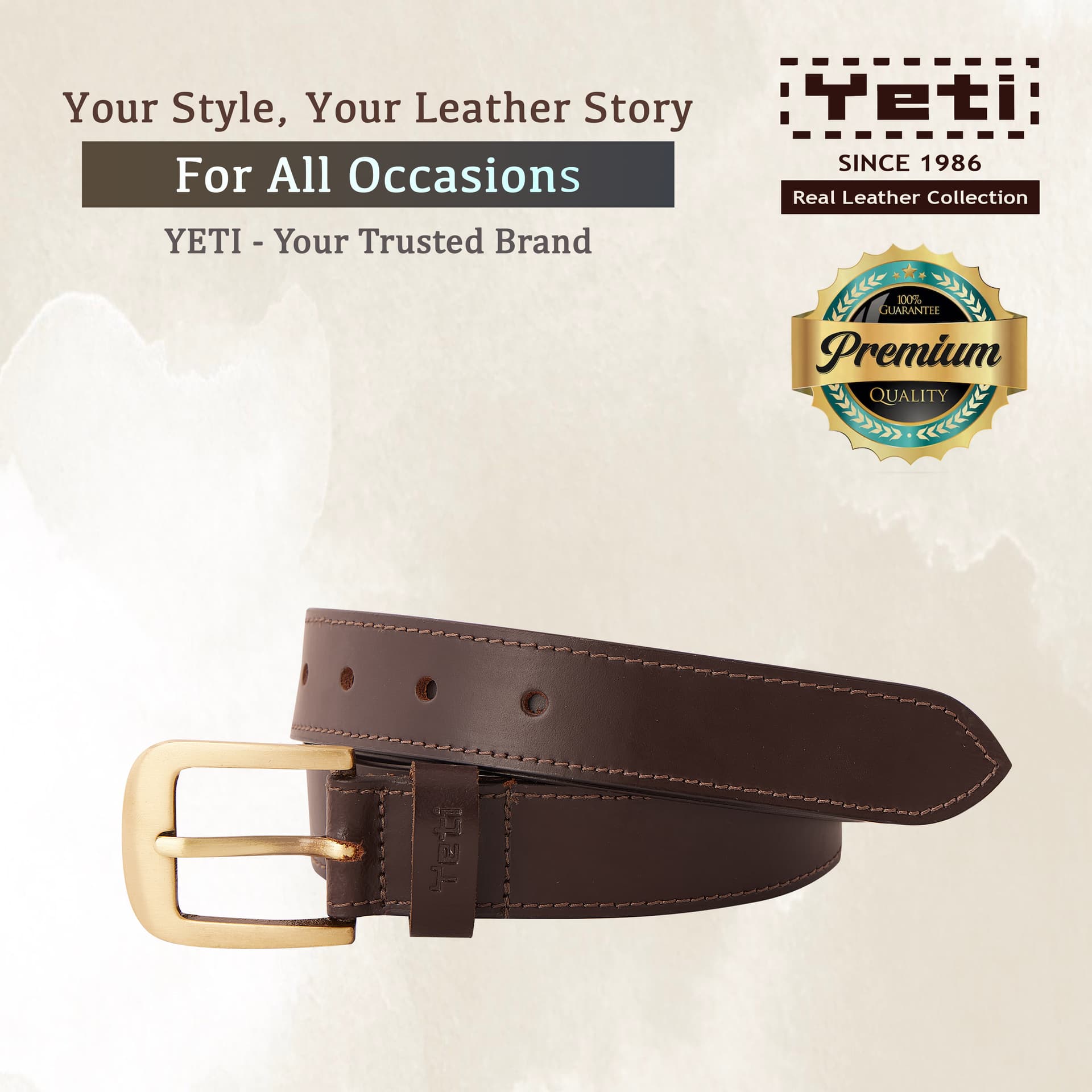 Premium Brown Stitched Leather Belt view 5