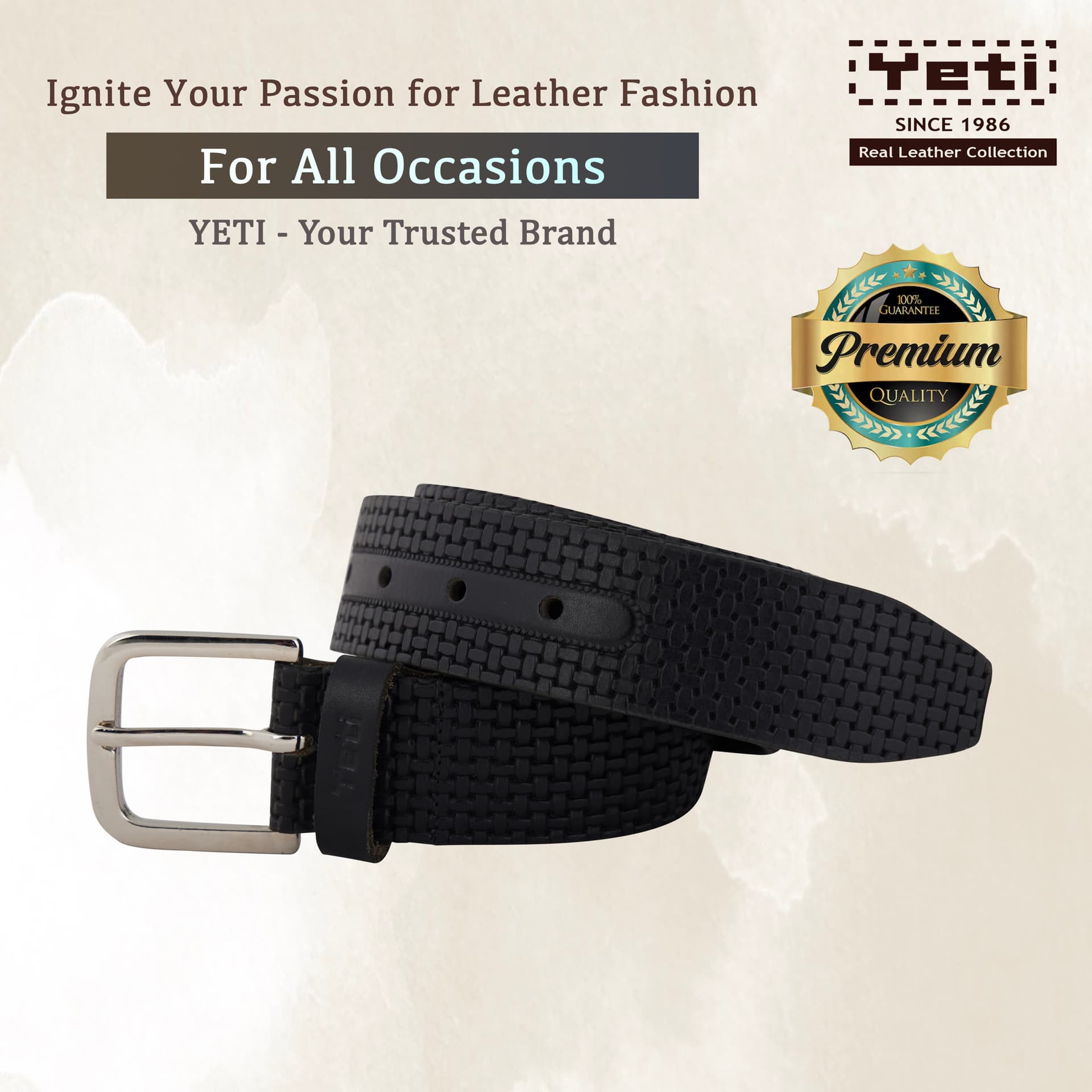 Woven Texture Black Leather Belt view 6