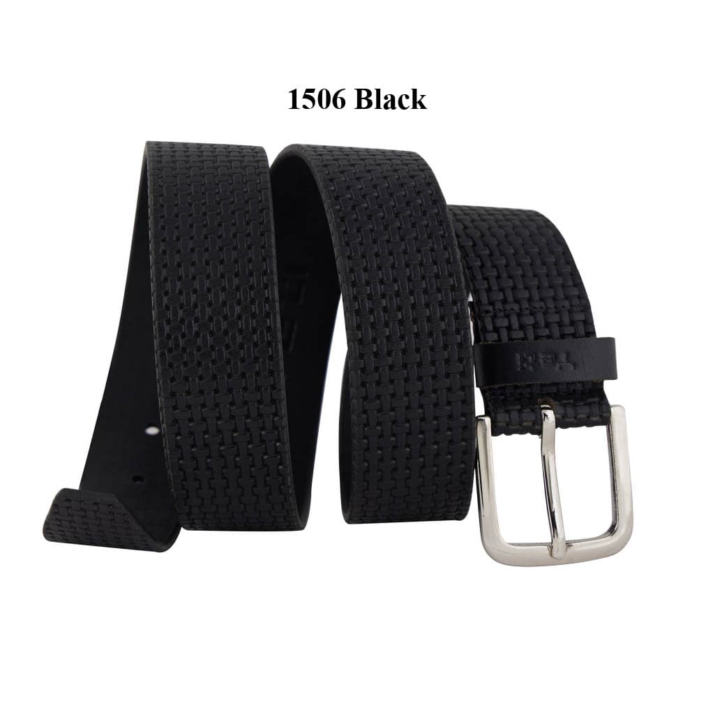 Woven Texture Black Leather Belt view 1