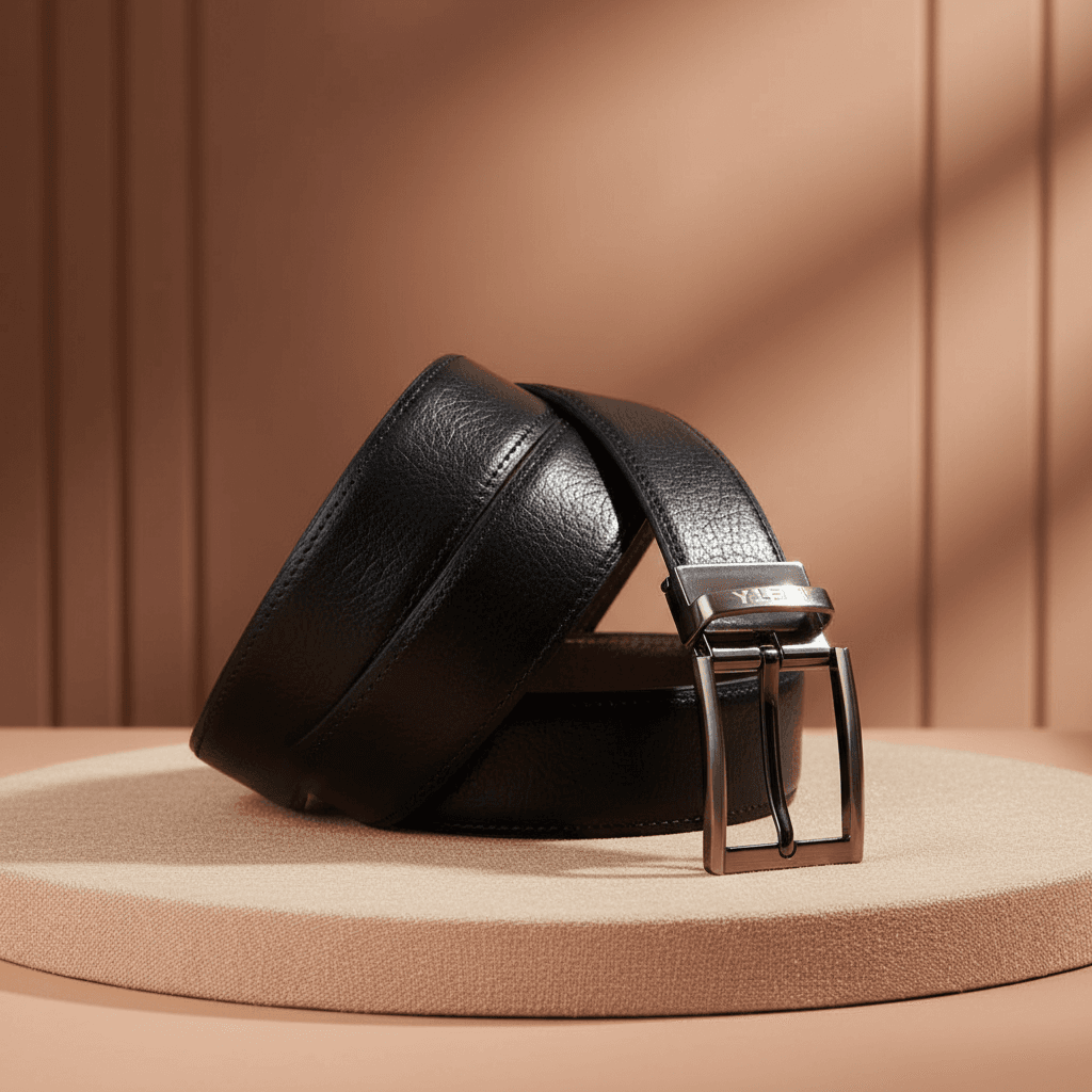 Textured Brown Leather Men's Belt