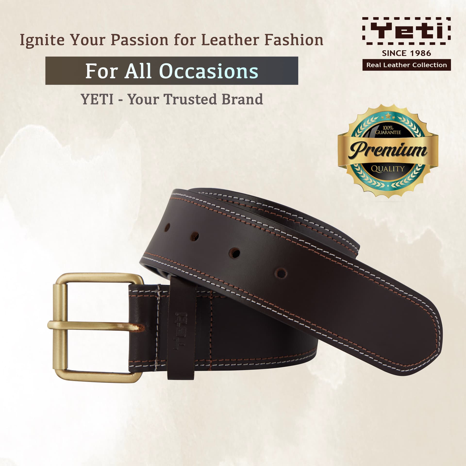 Contrast Stitch Brown Leather Belt view 3