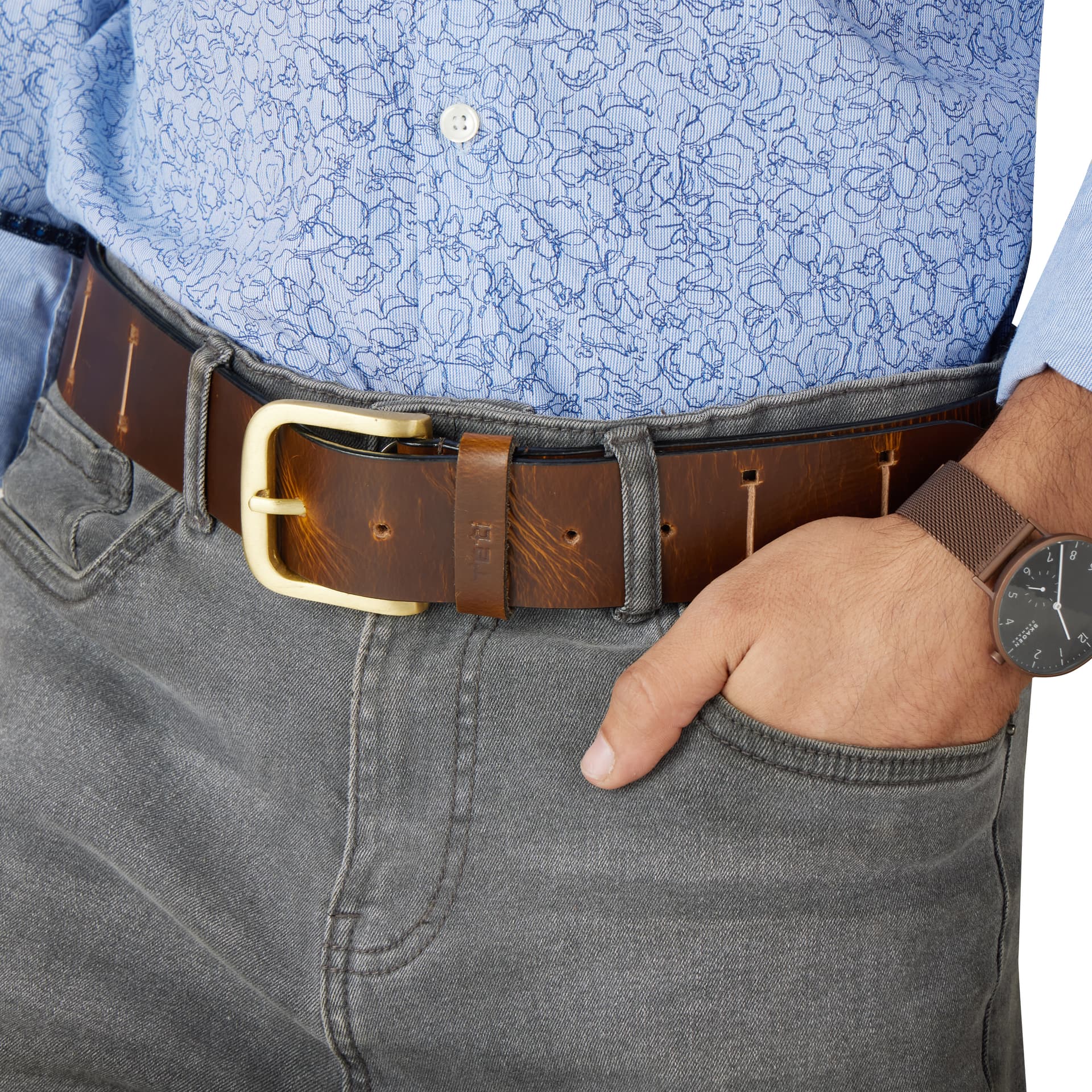 Designer Pattern Brown Leather Belt view 6