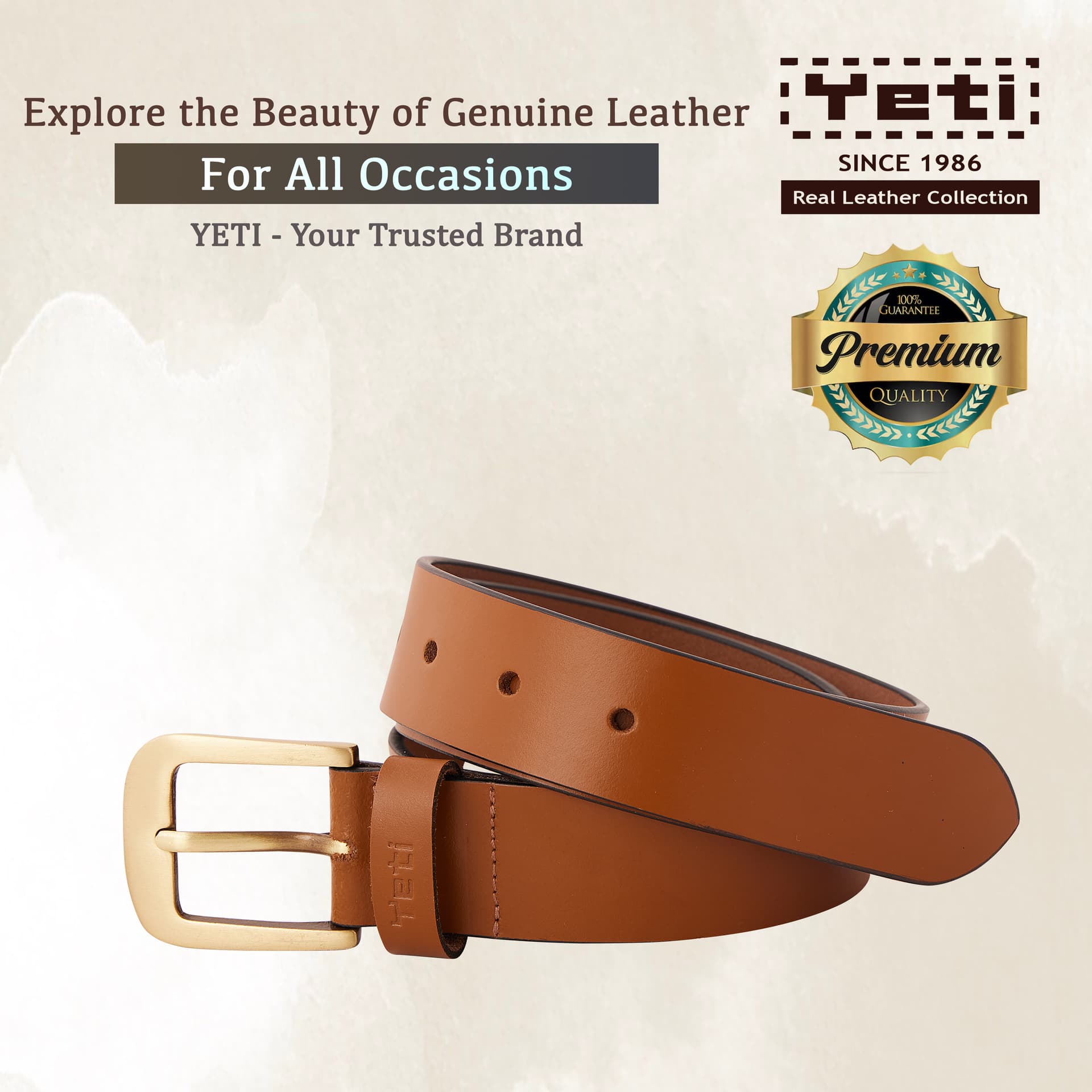 Premium Tan Leather Men's Belt view 5