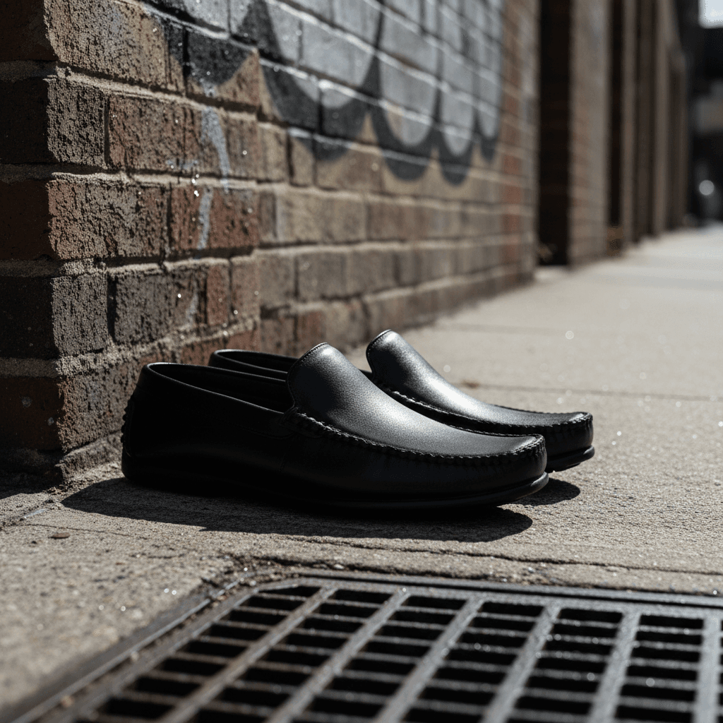 Classic Black Leather Slip-On Loafers