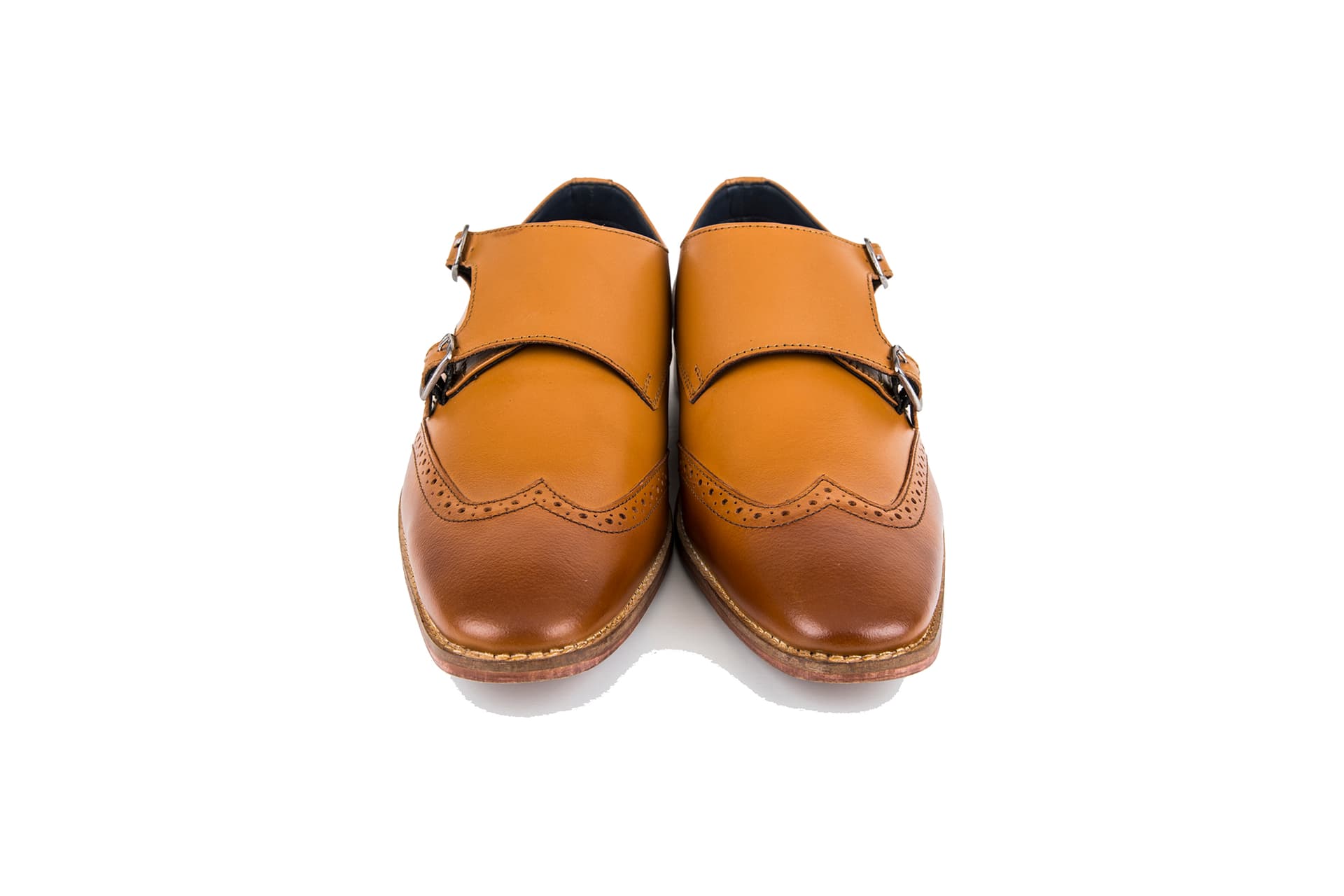 Tan Double Monk Strap Leather Shoes view 1