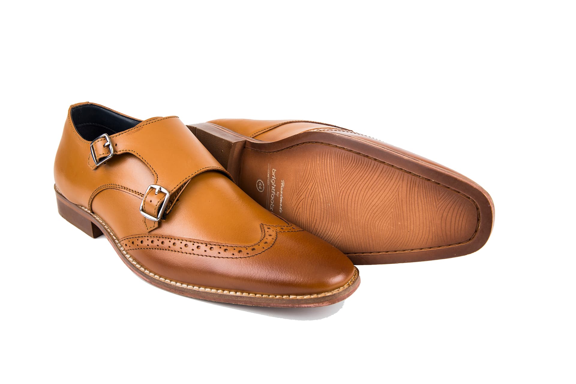 Tan Double Monk Strap Leather Shoes view 2