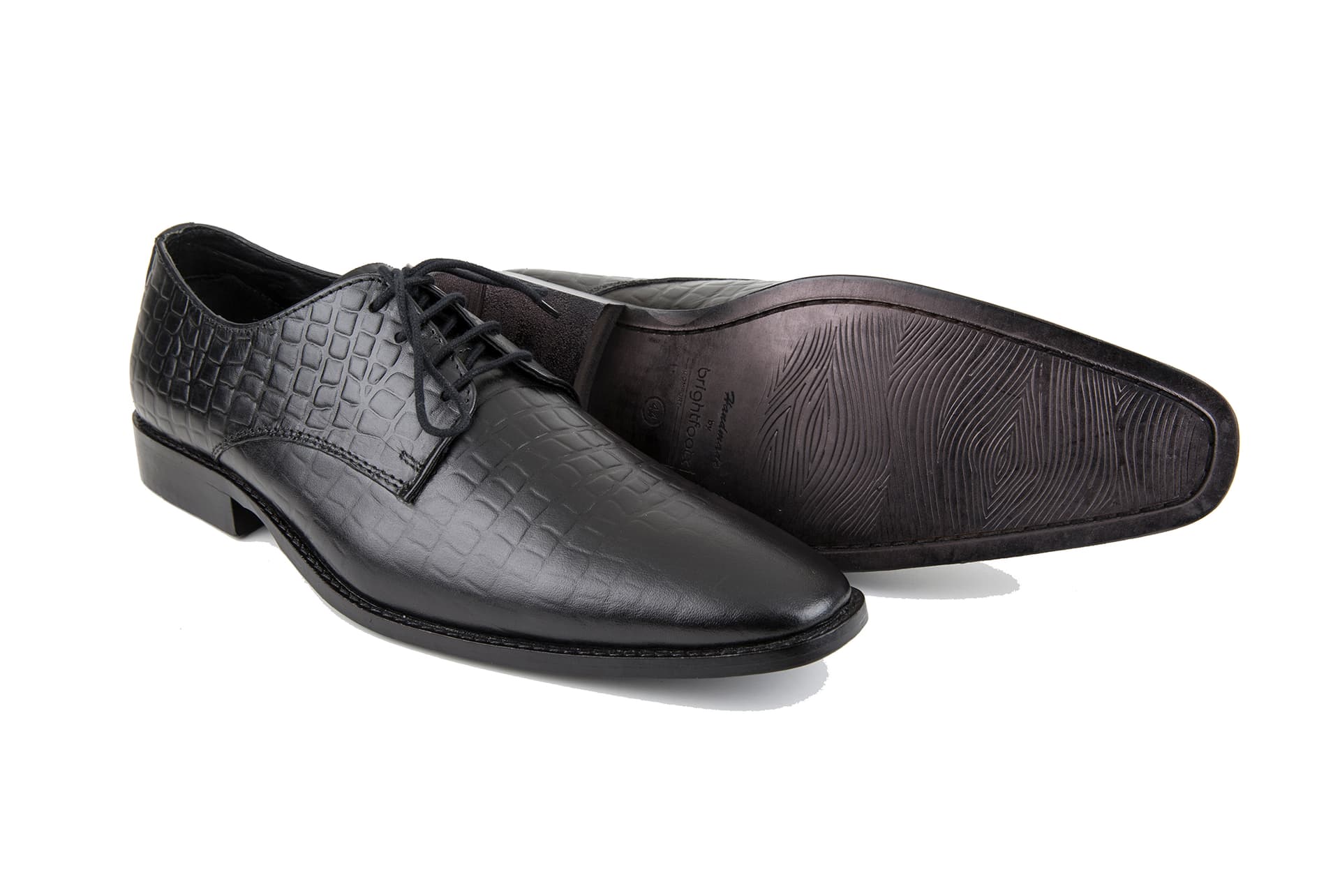 Black Croc-Texture Leather Derby Shoes view 1