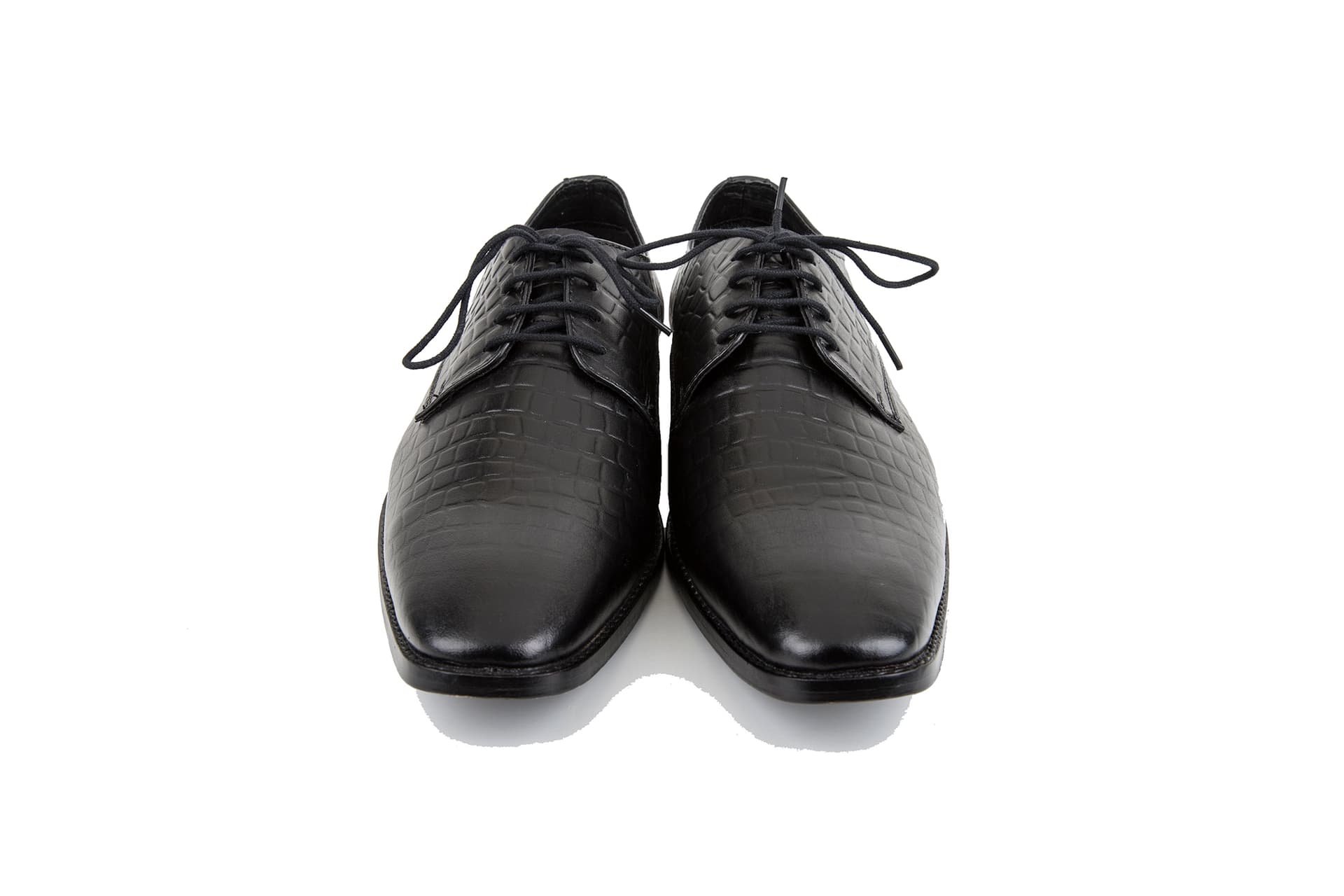Black Croc-Texture Leather Derby Shoes view 2