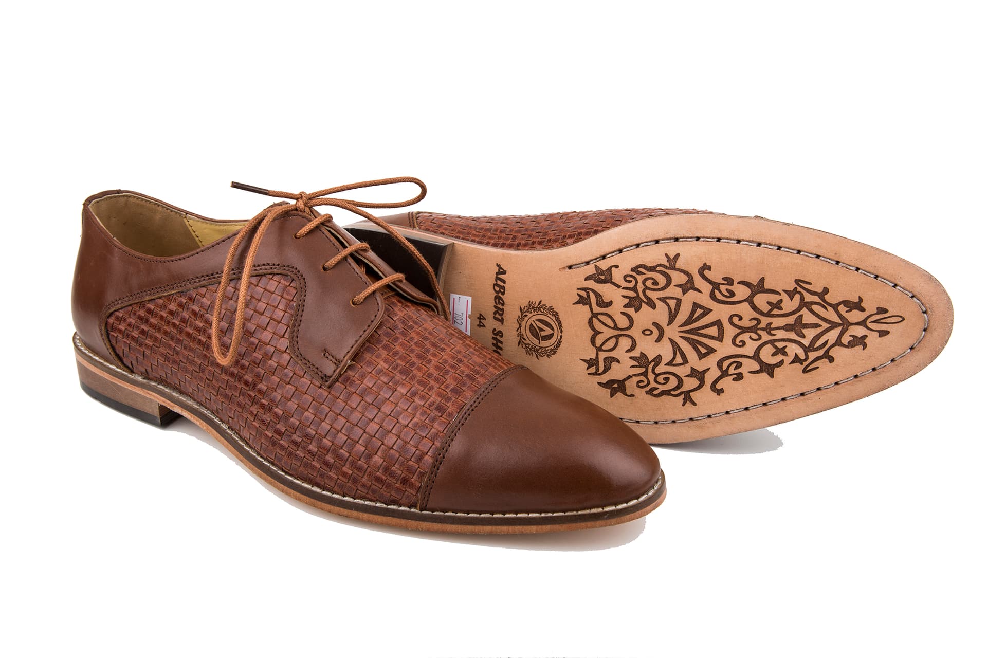 Brown Woven Leather Derby Shoes view 2