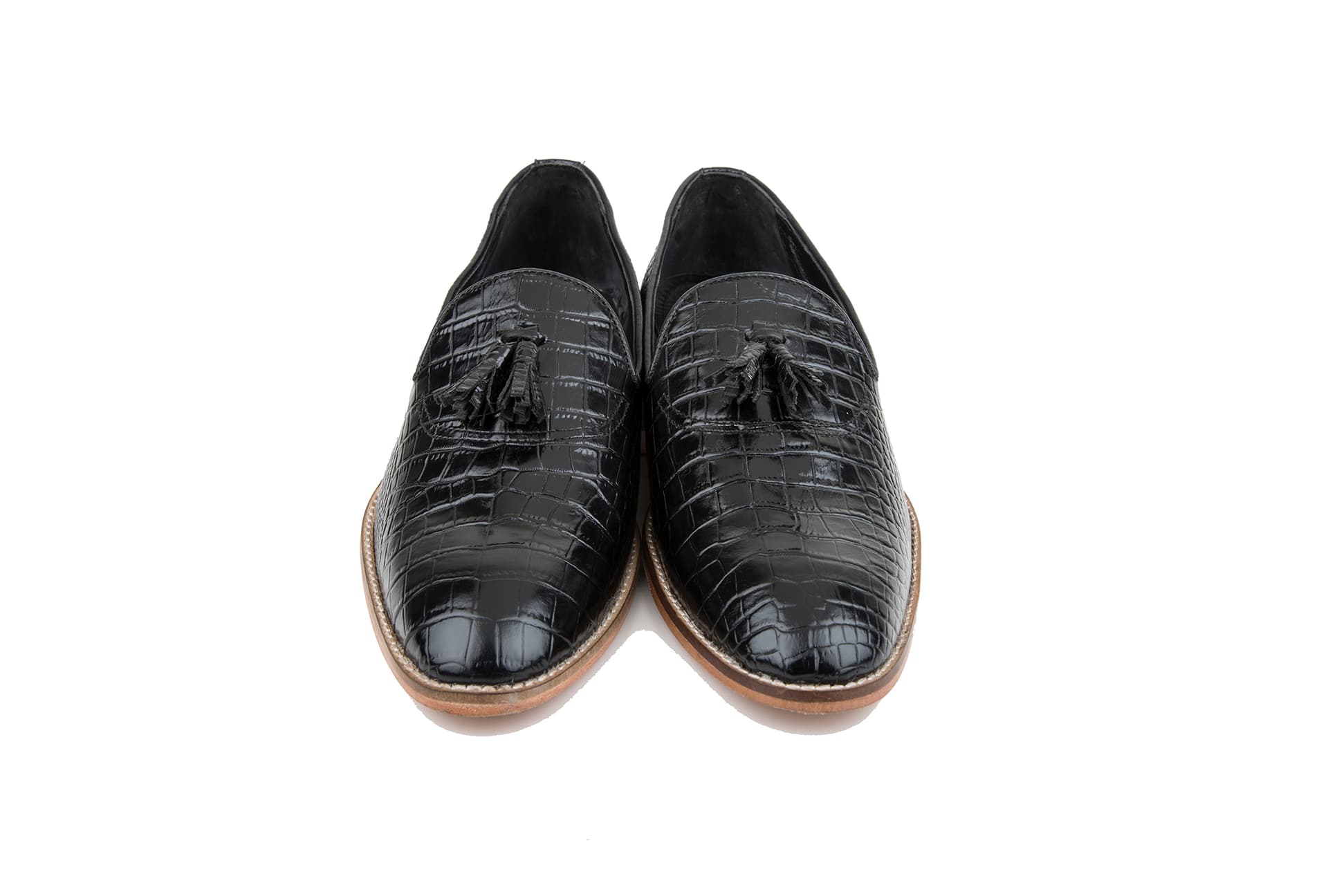 Black Croc-Texture Tassel Loafers view 1