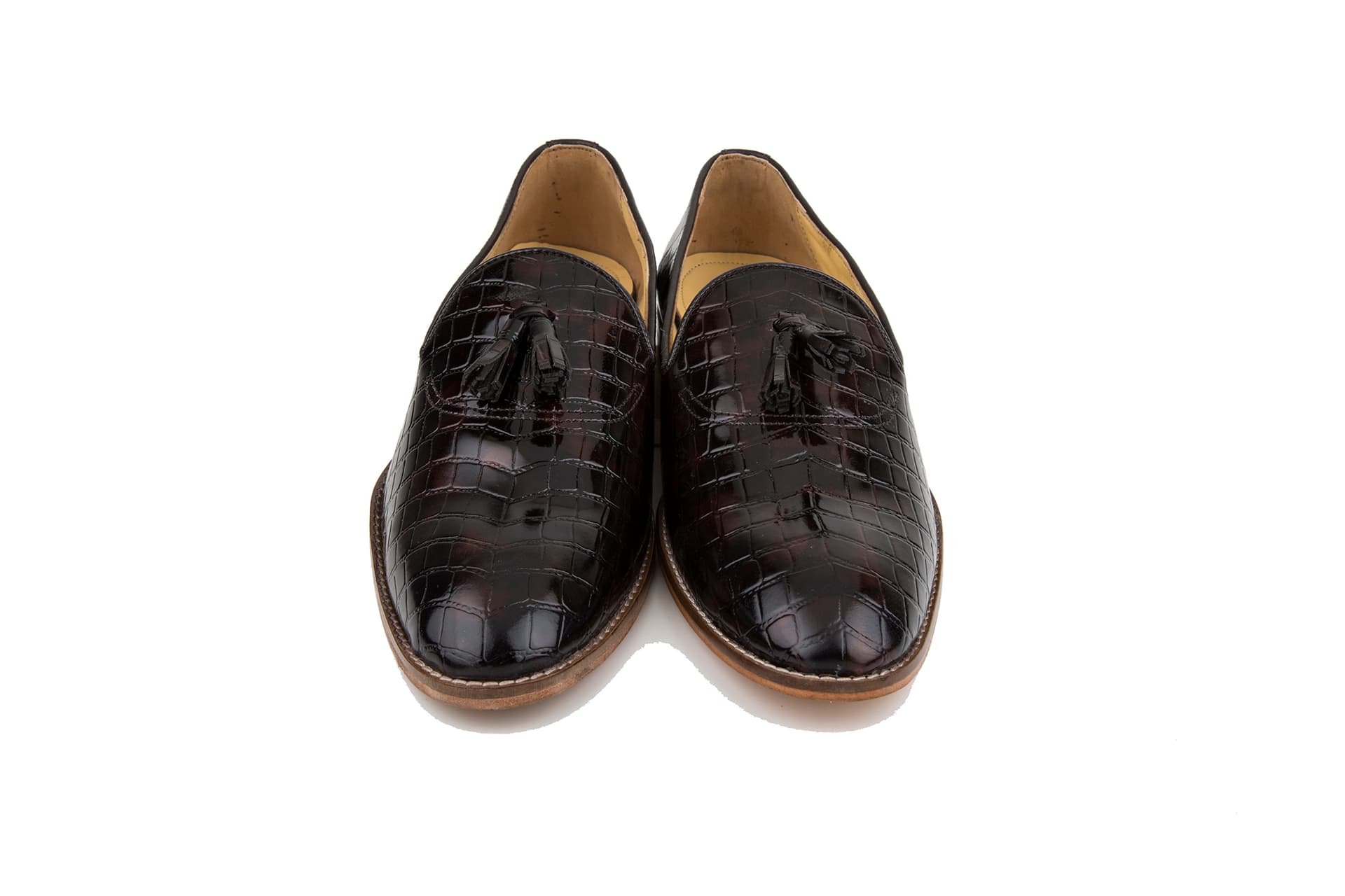 Brown Woven Leather Cap Toe Oxford Shoes view 1