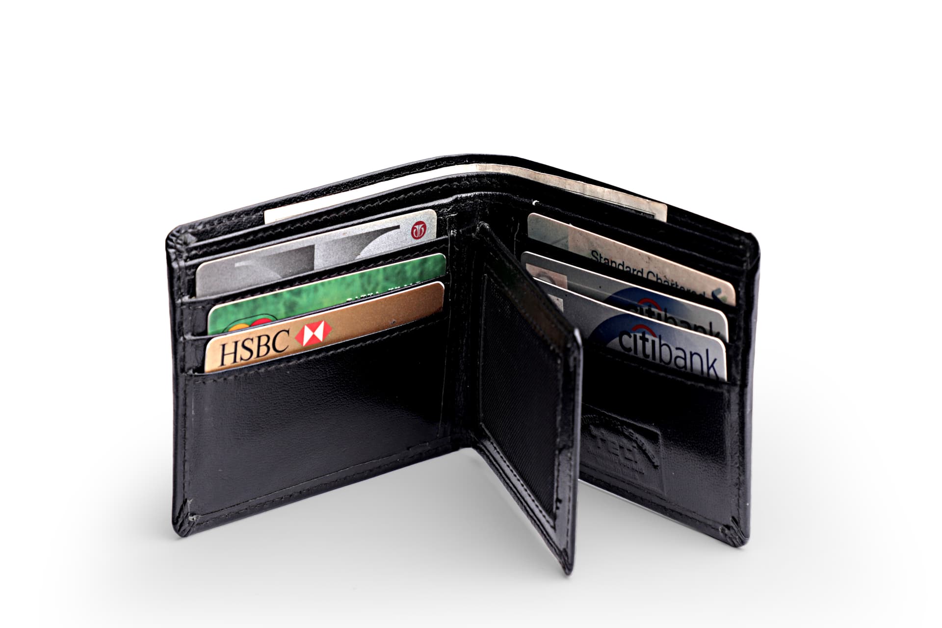 Black Leather Bifold Wallet with ID Window view 2