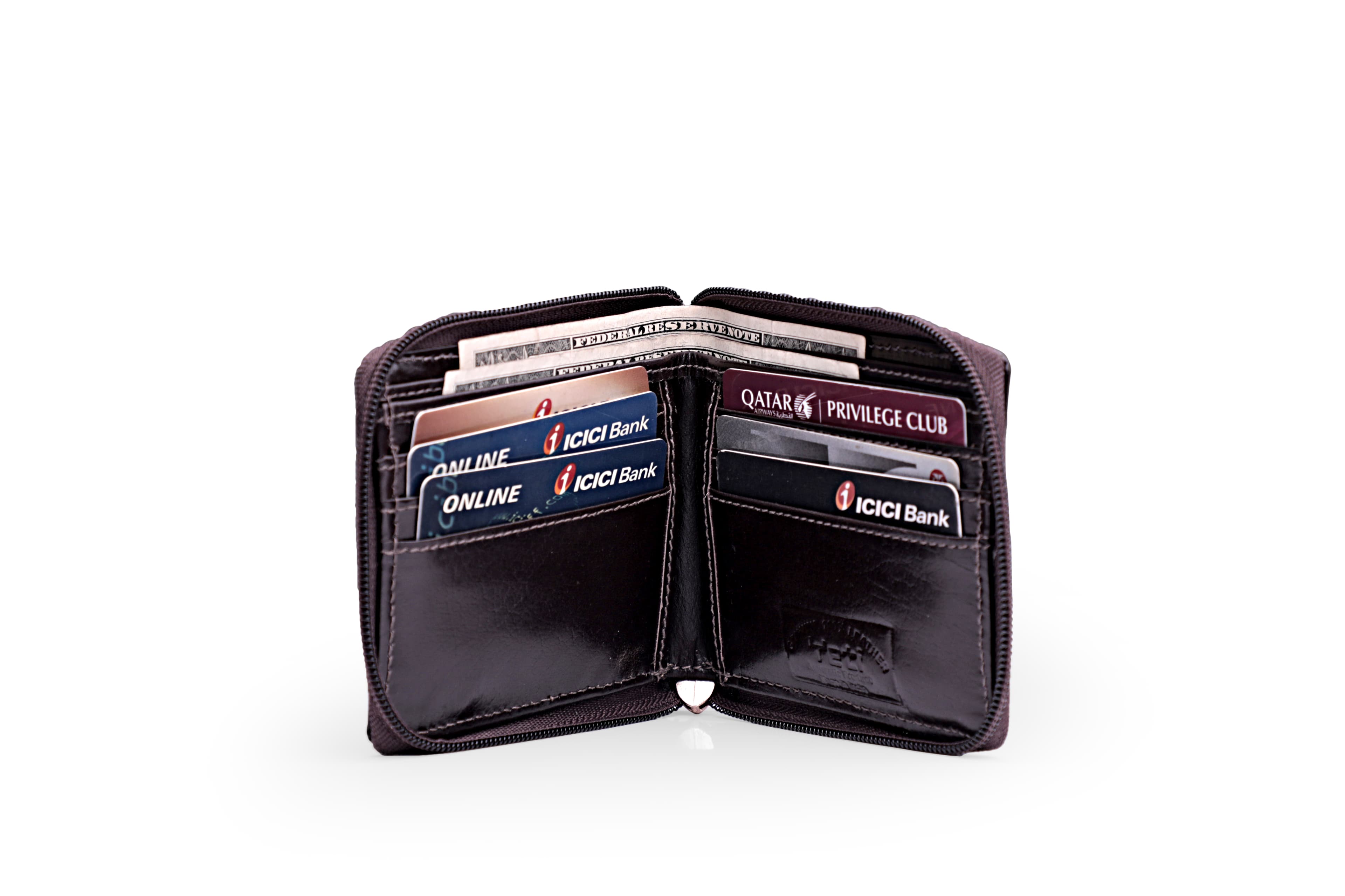 Espresso Leather Zipper Bifold Wallet