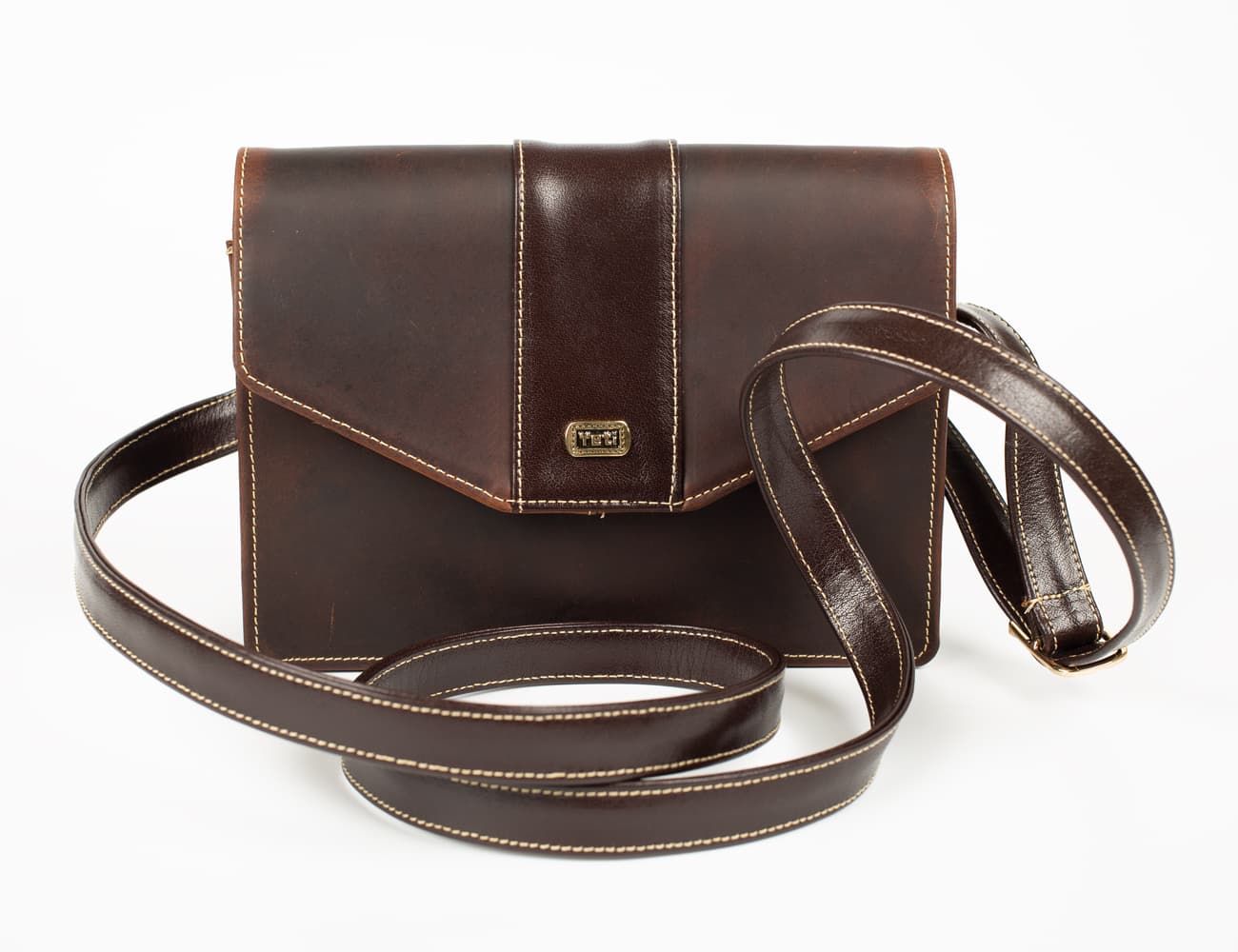 Vintage Brown Leather Flap Crossbody Purse