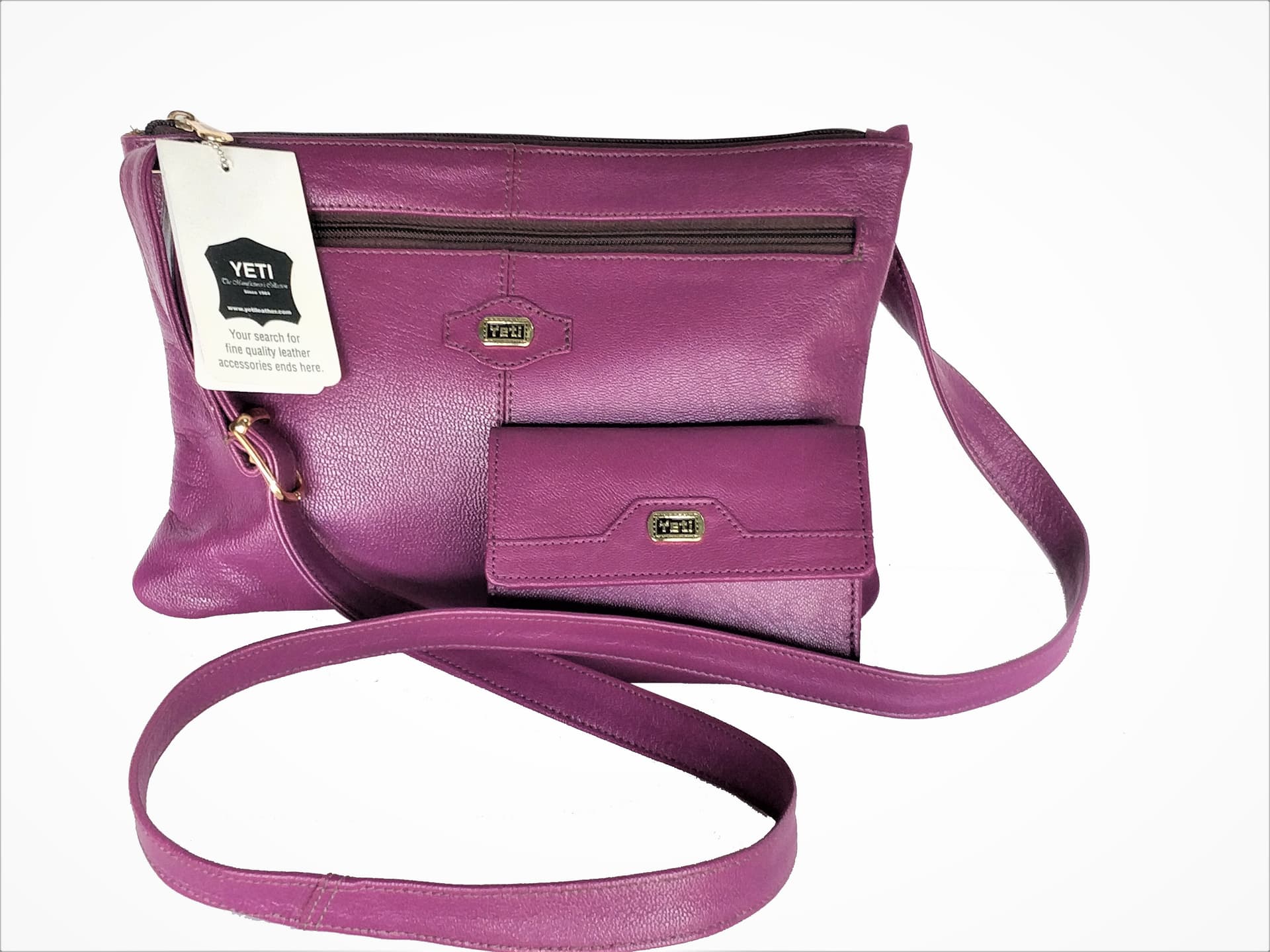 Purple Leather Crossbody Purse Set view 1