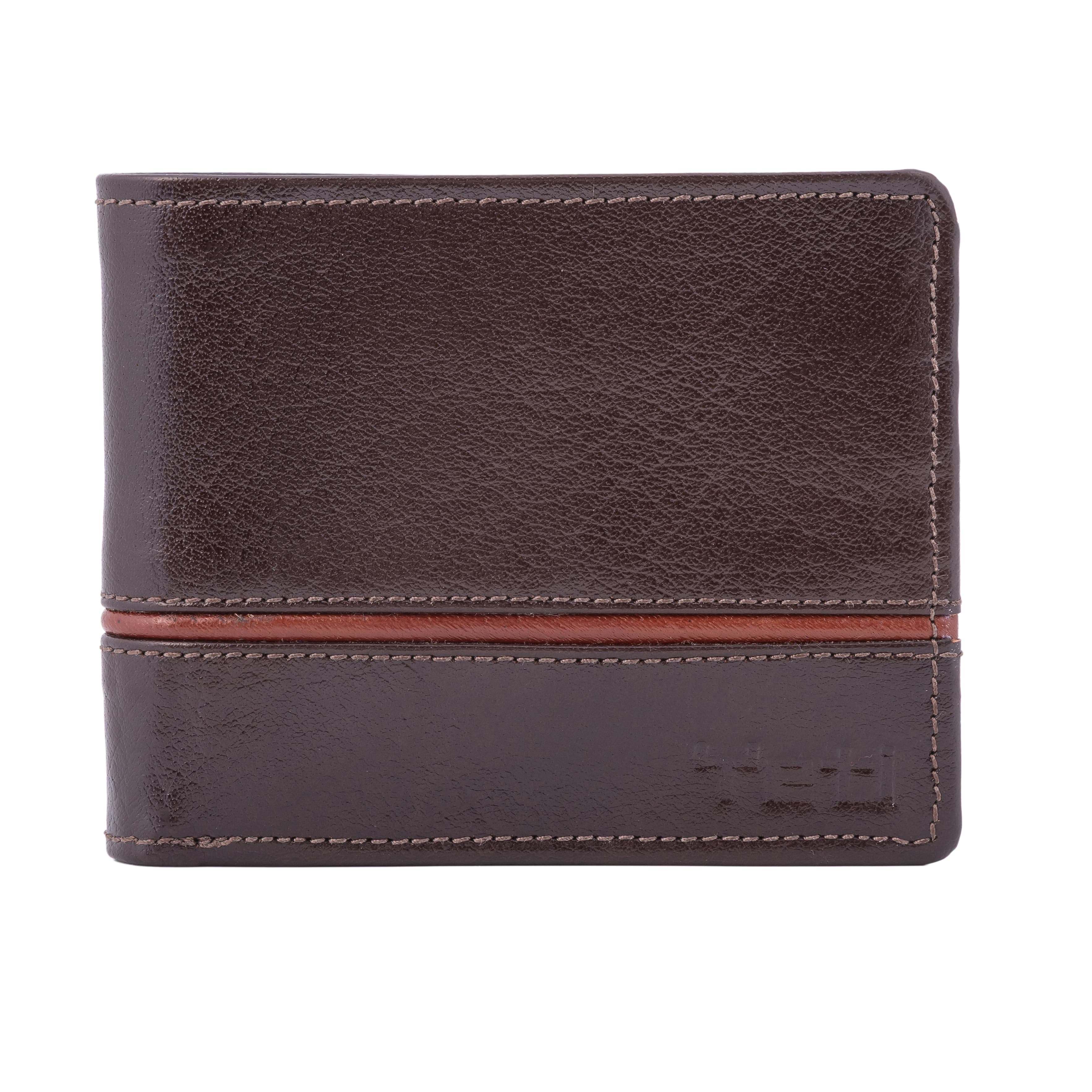 Dual-Tone Stripe Leather Bifold Wallet