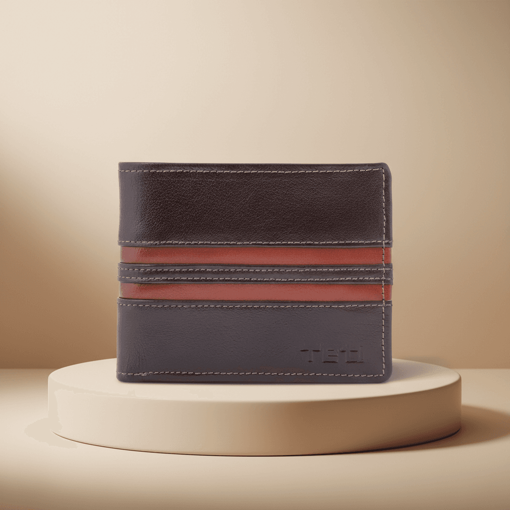 Triple-Stripe Dual-Tone Leather Bifold Wallet