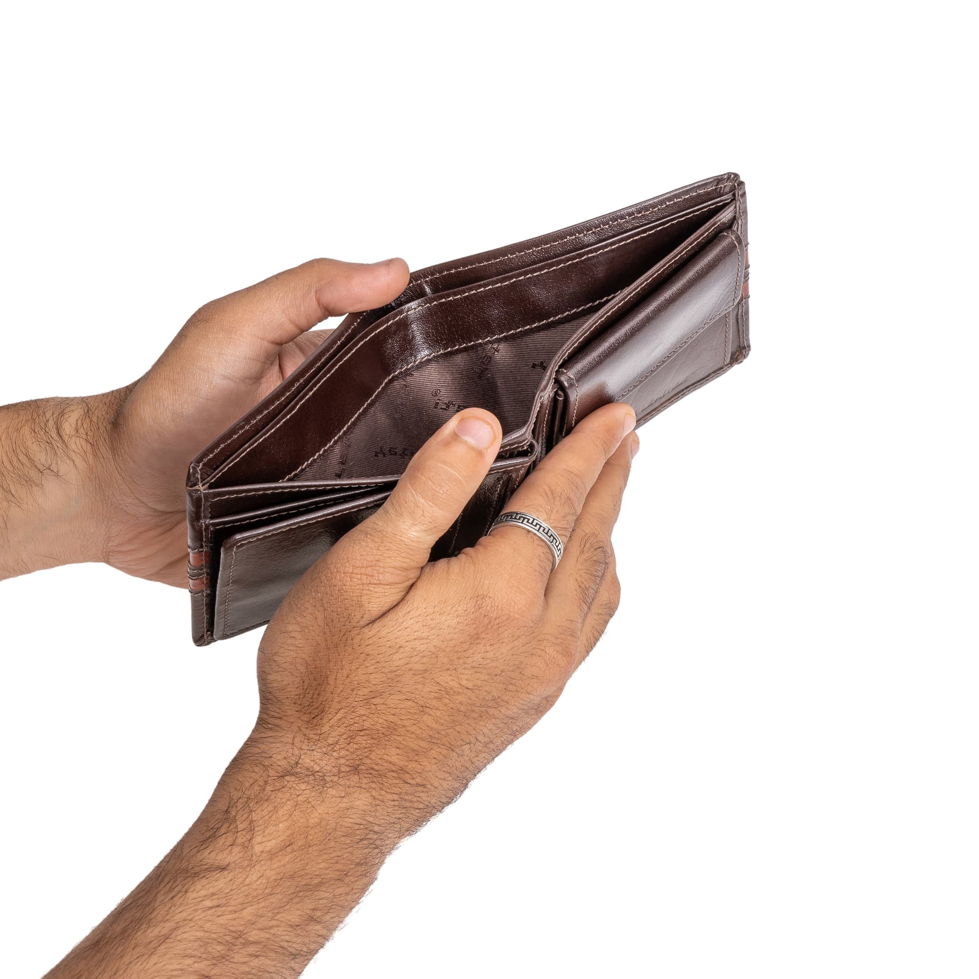 Triple-Stripe Dual-Tone Leather Bifold Wallet view 3