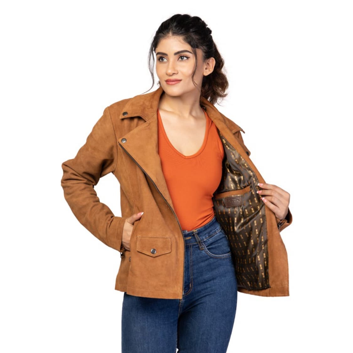 Women’s Premium Tan Leather Jacket view 3